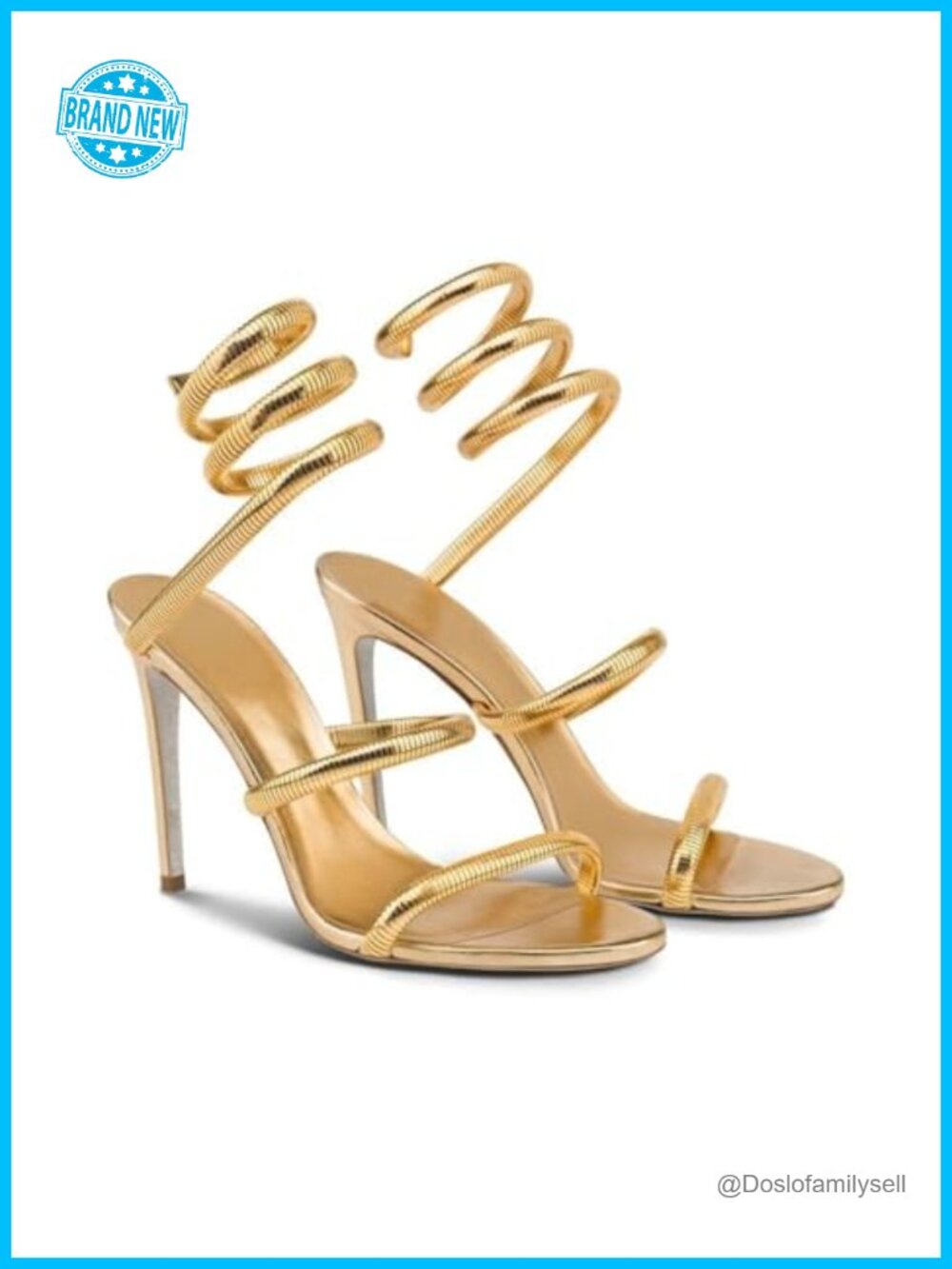 Gold Heeled Sandals With Spiral Lace Up Stiletto for Dressy Women